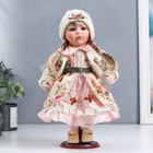 Кукла коллекционная керамика "Алёна в розовом платье и белой вязаной кофте" 30 см - фото 9437787