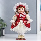 Кукла коллекционная керамика "Мила в красно-белом платье и чепчике" 30 см - фото 9437797