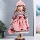 Кукла коллекционная керамика "Кристина в розово-сером платье с цветами, с сумкой" 40 см - фото 3676455