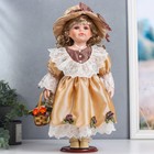 Кукла коллекционная керамика "Вика в золотистом платье с корзиной цветов" 40 см - фото 4908212