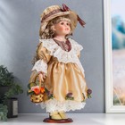 Кукла коллекционная керамика "Вика в золотистом платье с корзиной цветов" 40 см - Фото 2
