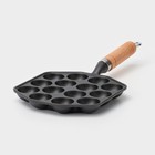 Сковорода «Сферос», 14 ячеек, 36×16×3.5 см, деревянная ручка, чугун, чёрная - Фото 3