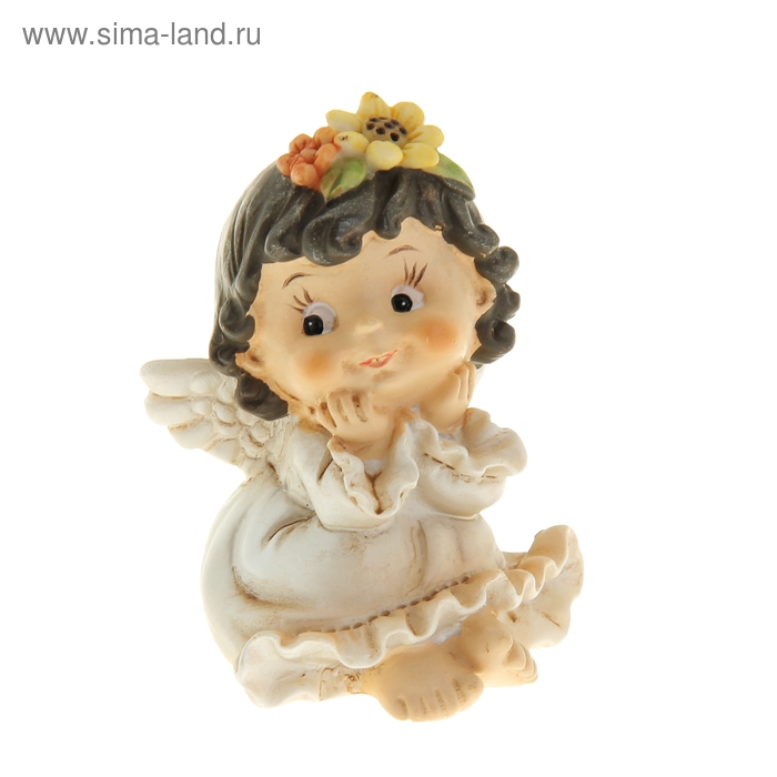 Сувенир полистоун "Ангелочек с цветочным венком - внимательный" 6х5х7 см - Фото 1