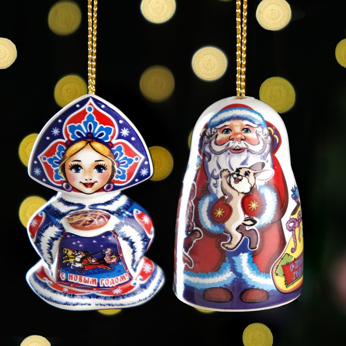 Набор ёлочных игрушек "Дед Мороз и Машенька", 6 см - фото 1889671829