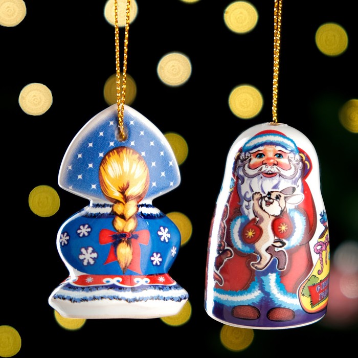 Набор ёлочных игрушек "Дед Мороз и Машенька", 6 см - фото 1889671831