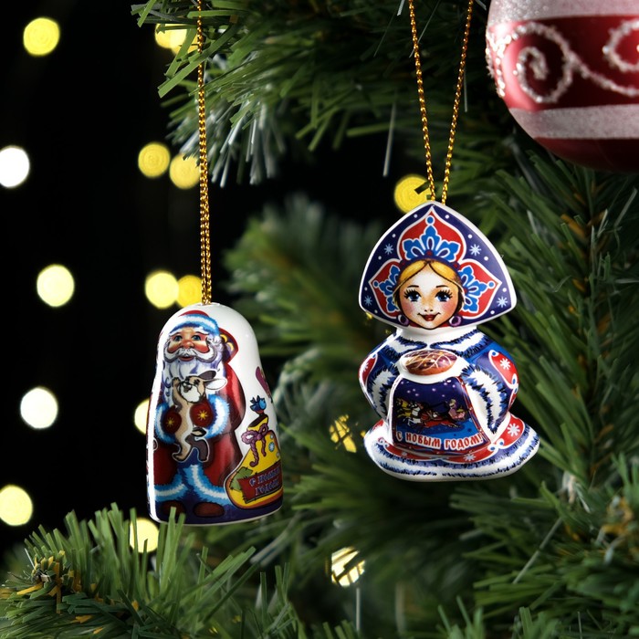 Набор ёлочных игрушек "Дед Мороз и Машенька", 6 см - фото 1889671832