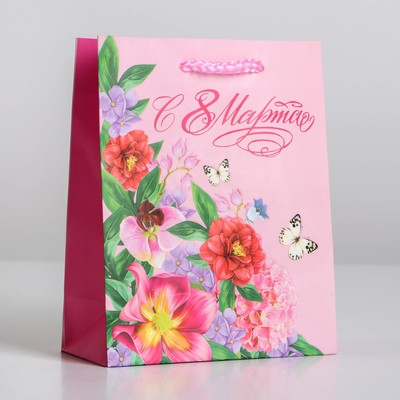 Пакет подарочный ламинированный вертикальный, упаковка, «8 марта», S 12 х 15 х 5.5 см