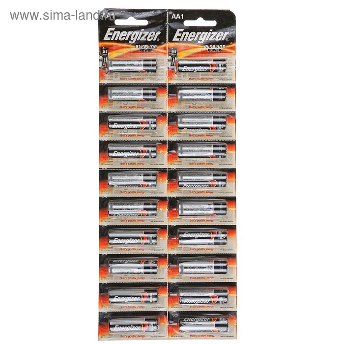 Батарейка алкалиновая Energizer Alkaline Power, AA, LR6-20BL, 1.5В, отрывной блистер, 20 шт. - Фото 1