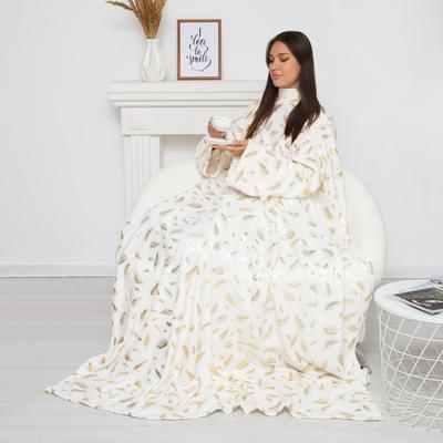 Плед с рукавами «Этель. Перья», 150×200 см, корал-флис