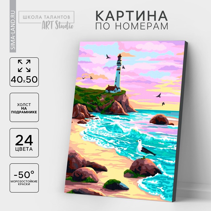 Картина по номерам на холсте с подрамником «Маяк на закате» 40 × 50 см