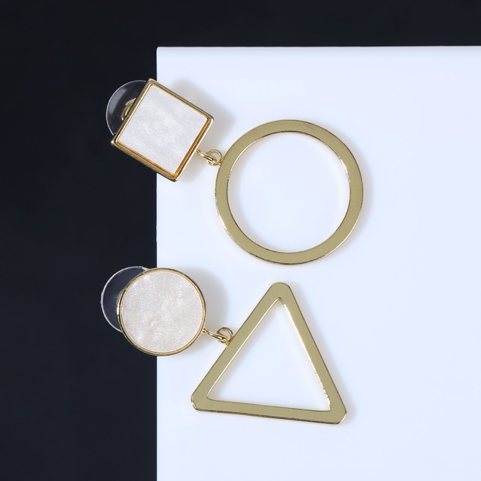 Серьги с перламутром «Волшебство» геометрия, цвет белый в золоте - Фото 1