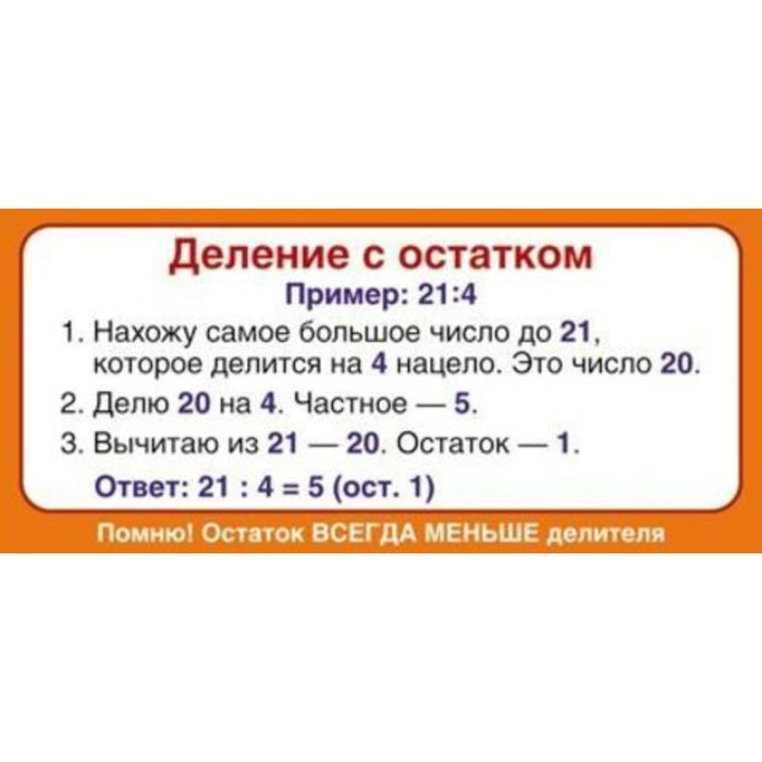 Карточка "Запомни!". Деление с остатком - купить в интернет-магазине по низкой ц