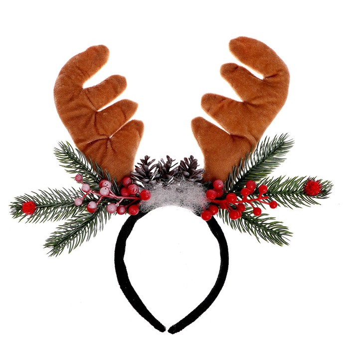 Ободок новогодний карнавальный «Рога» с веточками - Фото 1