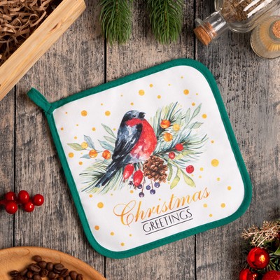 Прихватка «Этель» Christmas greetings, 19×19 см, МИКС, саржа, хлопок 100%, ватин 250 г/м²