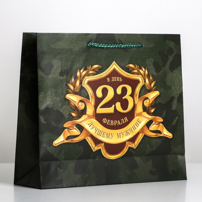 Пакет подарочный ламинированный горизонтальный, упаковка, «С 23 февраля», ML 25х 21 х 8 см - фото 1908778772