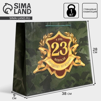 Пакет подарочный ламинированный, упаковка, «С 23 февраля», L 28×38×9 см
