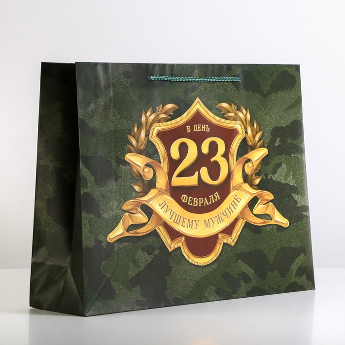 Пакет подарочный ламинированный горизонтальный, упаковка, «С 23 февраля», L 28 х 38 х 9 см