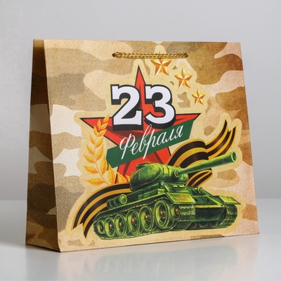 Пакет подарочный ламинированный, упаковка, «С 23 февраля», ML 25×21×8 см