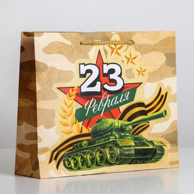 Пакет подарочный ламинированный, упаковка, «С 23 февраля», ML 25×21×8 см