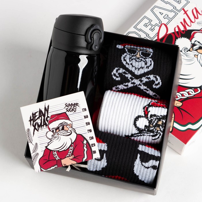 Новогодний подарочный набор термос и носки KAFTAN Real Santa, р-р 41-44 (27-29 см) - Фото 1