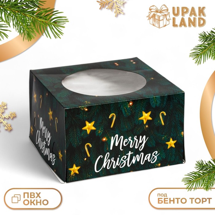 Коробка для торта новогодняя с окном «Merry Christmas», 30 х 30 х 19 см. Новый год - Фото 1