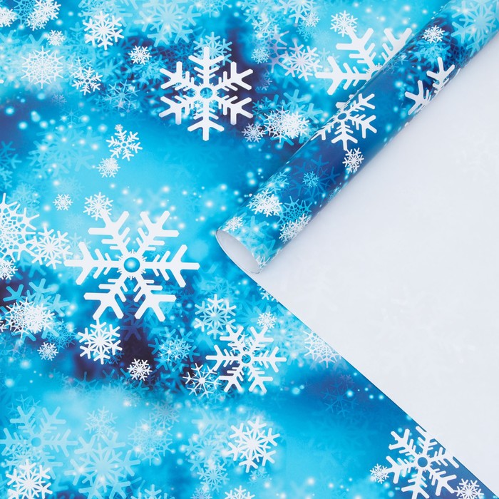 Бумага упаковочная глянцевая "Снежинки", 70 х 100 см, 1 лист - Фото 1