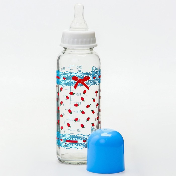 УЦЕНКА Бутылочка для кормления стеклянная, средний поток, 240 мл, цвет МИКС - Фото 1