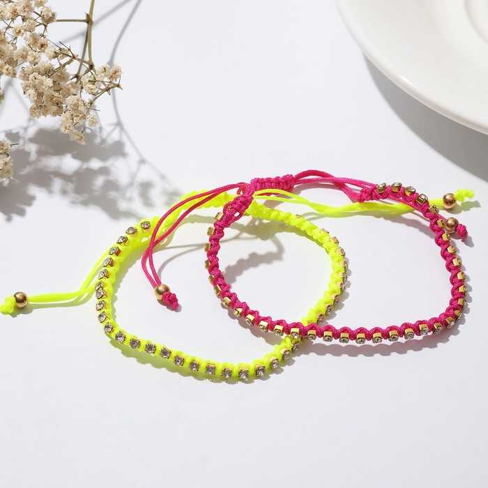 Набор 2 браслета "Неон" шнурок, цвет белый в неоне, 7см