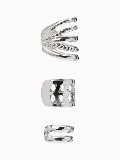 Серьги каффы «Узор», набор 3 шт. цвет серебро