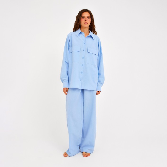 Пижама женская (рубашка, брюки) MINAKU: Home collection, голубая, размер 52