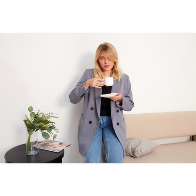Пиджак женский двубортный MIST plus-size, размер 56, серо-голубой