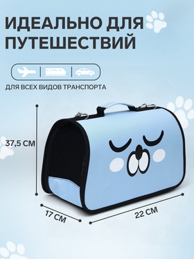 Сумка-переноска каркасная «Сонный пёсик», размер S, 37.5×17×22 см, голубая