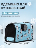 Сумка - переноска для животных «Играющие котики», размер M, 40×21×27 см голубая - Фото 2