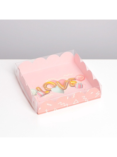 Коробка для печенья, кондитерская упаковка с пластиковой крышкой, «Воздушная любовь», 13 х 13 х 3 см