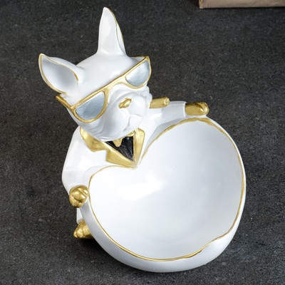 Подставка для мелочей «Бульдог сидит», белая, 20×18×21 см