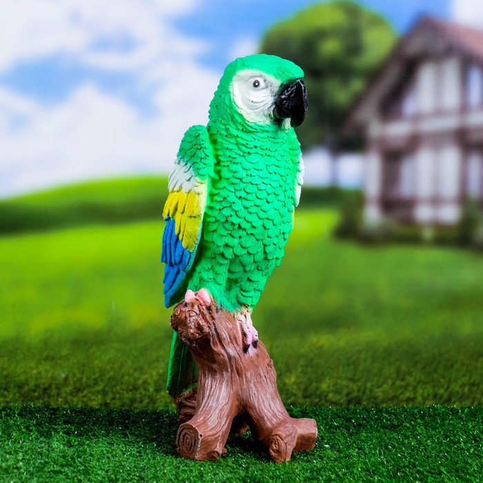 Садовая фигура "Попугай на коряге" 12х18х34см, зеленый - фото 1911633060