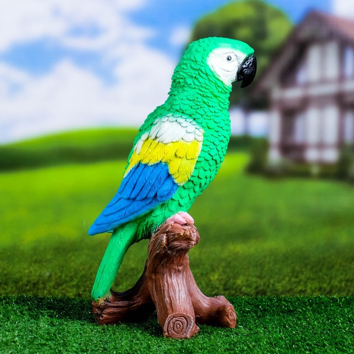 Садовая фигура "Попугай на коряге" 12х18х34см, зеленый - фото 1911633061