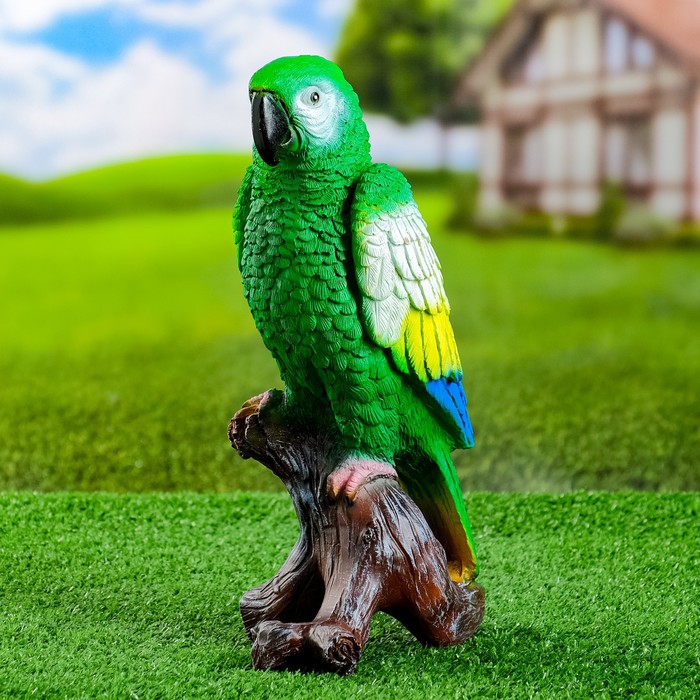 Садовая фигура "Попугай на коряге" 12х18х34см, зеленый - Фото 1