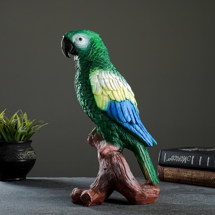 Садовая фигура "Попугай на коряге" 12х18х34см, зеленый - фото 1911633064