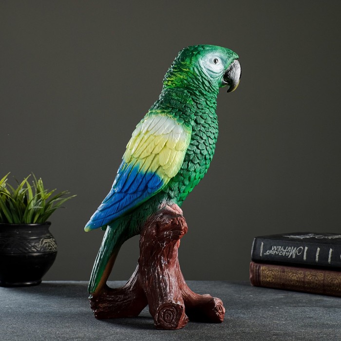 Садовая фигура "Попугай на коряге" 12х18х34см, зеленый - фото 1911633066