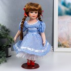 Кукла коллекционная керамика "Мила в синем платье в мелкую клетку" 40 см - фото 2462186