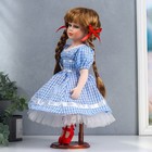 Кукла коллекционная керамика "Мила в синем платье в мелкую клетку" 40 см - фото 6491588