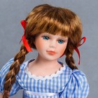 Кукла коллекционная керамика "Мила в синем платье в мелкую клетку" 40 см - фото 6491590