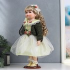 Кукла коллекционная керамика "Катенька в зеленоватом платье и зелёном кардигане" 40 см - фото 6491593