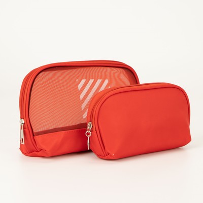 Набор косметичек 2 в 1 на молниях, цвет красный
