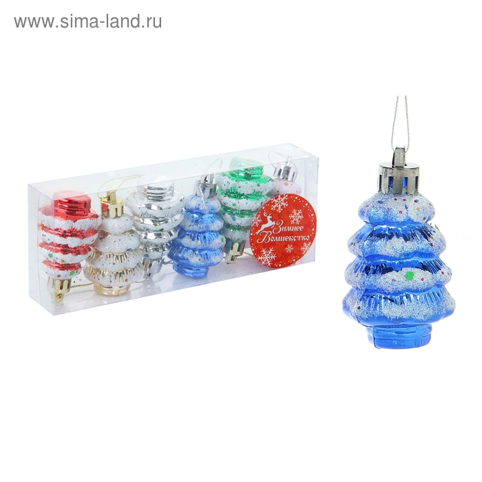 Украшение ёлочное "Ёлочка в снегу и конфетти" (набор 6 шт) 5 см - Фото 1