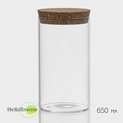 Банка стеклянная для хранения сыпучих продуктов BellaTenero «Классика», 650 мл, 8,5×16 см, с пробковой крышкой