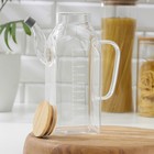 Кувшин для воды стеклянный мерный с бамбуковой крышкой «Эко», 1 л, 9×22.5 см - Фото 2