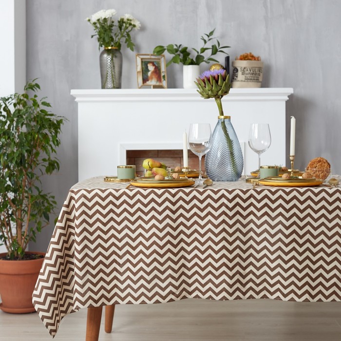 Набор кухонный «Доляна»: скатерть 145×200 см, салфетки 40×40 см-4 шт., рогожка 200 г/м², коричневый - Фото 1