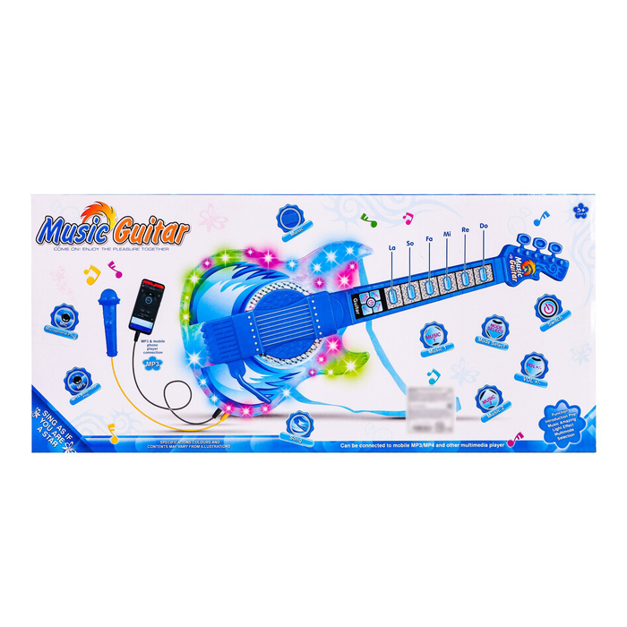 Игрушка музыкальная гитара «Играй и пой», с микрофоном, звуковые эффекты, цвет синий - фото 1885250615